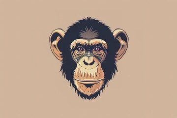 illustration of a detailed chimpanzee face on a beige 