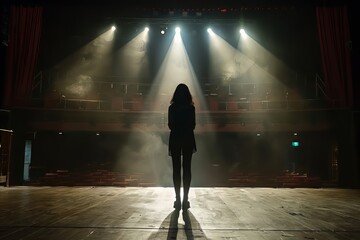 Silhouette Female Singer Practicing in Empty Stage