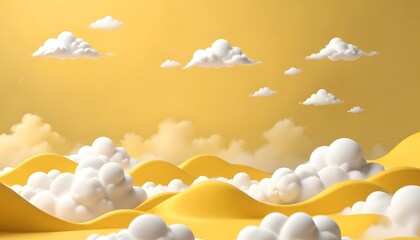 3d render, abstract minimal yellow background with white clouds flying out of the tunnel