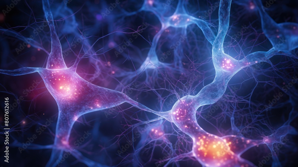 Poster network of interconnected neural pathways, pulsating with vibrant energy,