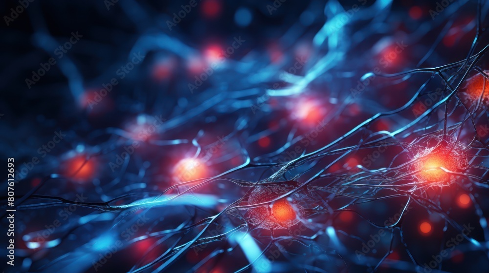 Poster network of interconnected neural pathways, pulsating with vibrant energy,