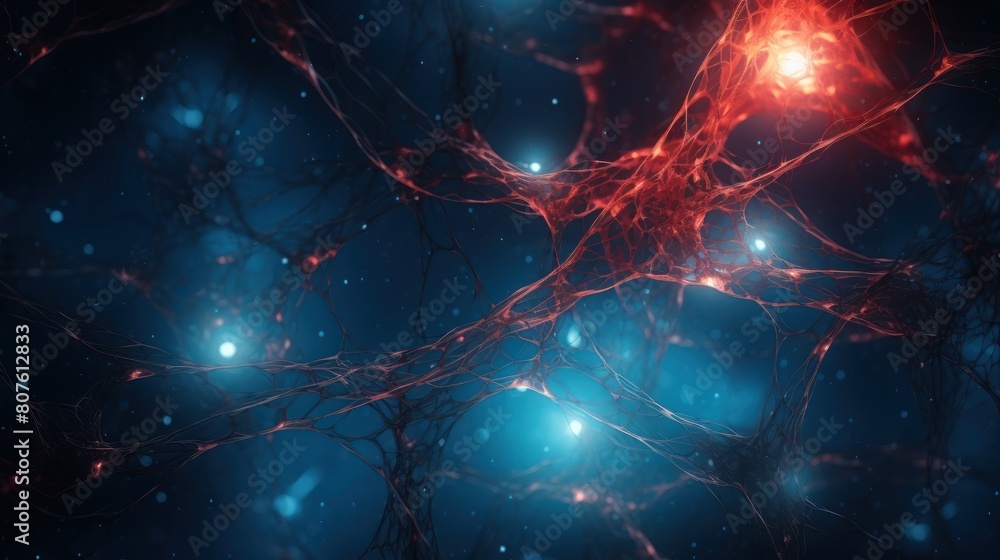 Poster network of interconnected neural pathways, pulsating with vibrant energy,