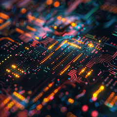 Obraz premium Cyber data flow. Abstract micro processor futuristic background.