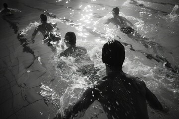 a group of people swimming in a body of water - Powered by Adobe