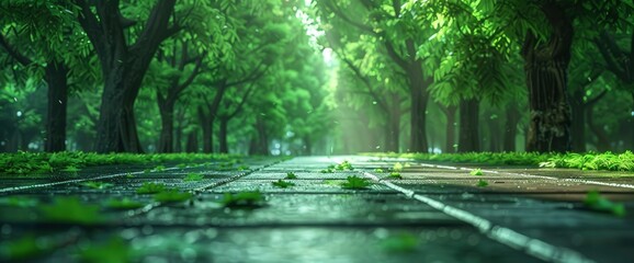 Obraz premium Find Solace In The Tranquility Of An Empty Square Floor Amidst The Green Forest In The City Park, Background HD For Designer 