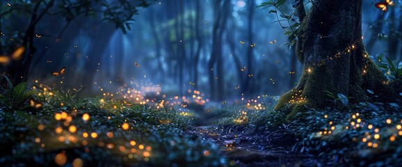 Fireflies Dancing In The Dark Wood Evoke A Sense Of Enchantment And Wonder, Casting A Magical Glow In The Night, Background HD For Designer 