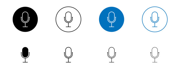 Microphone vector icon set. audio speech podcast mic vector icon. thin line microphone pictogram. voice record mike icon in black and blue color.