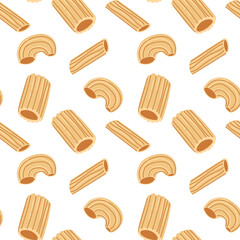 Pattern of different types of pasta. Fluted chopsticks, which is ideal for culinary themed decorations inspired by Italian cuisine. Seamless texture of several variants of Italian types of flour pasta
