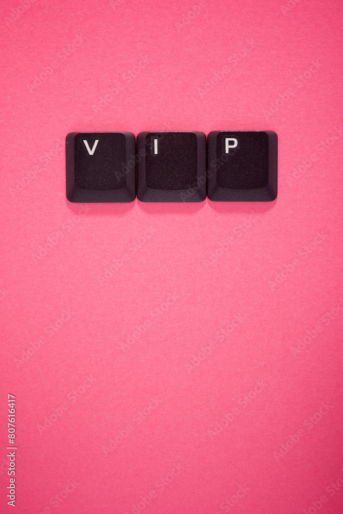 Poster close-up of the keys of an old keyboard creating vip word