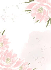 Vector background design with delicate lotus flowers and watercolor splashes. Delicate watercolor background template for holiday cards, wedding invitations and brochures. 