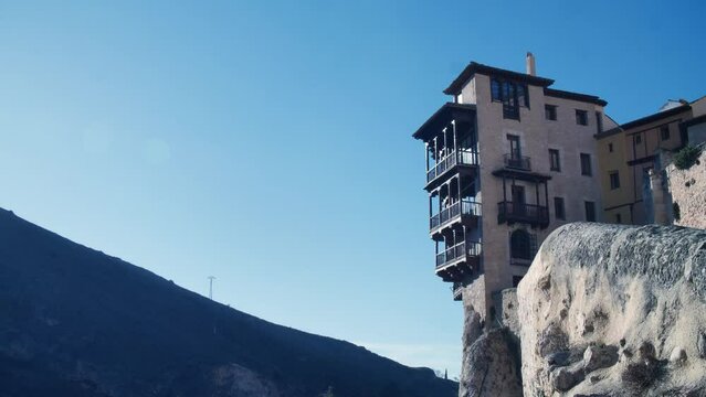 Cuenca hanging houses, encahnted city and bridge, Spain. High quality 4k footage