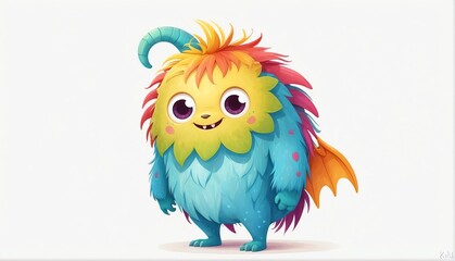 cute colorful monster on plain white background from Generative AI