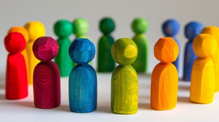 a group of colorful wooden figures