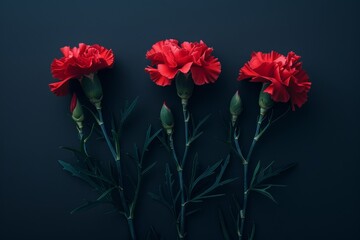 Red carnations on black background