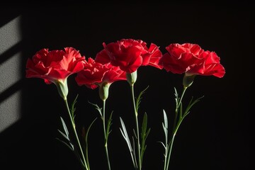 Red carnations on black background