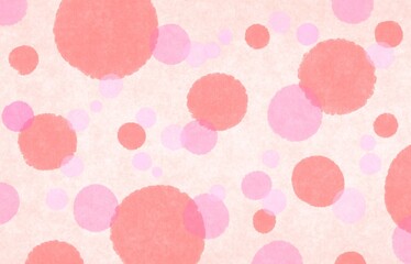 和紙イメージで赤色とピンクの水玉模様イラスト、背景素材