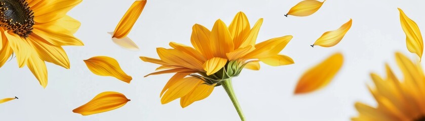 Fototapeta premium Stylish poster featuring an artistic arrangement of rose petals floating, with ample negative space drawing attention to the flowers ephemeral beauty