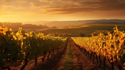 Fototapeta premium vineyard basking in the golden hues of sunset, 