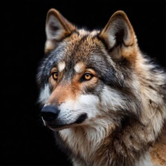 Obraz premium a wolf with a black nose and a brown eye that says quot wolf quot