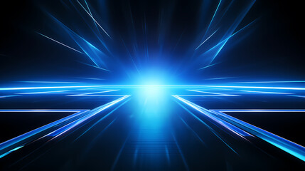 Obraz premium Abstract futuristic background with blue glowing rays and speed lines