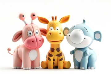 Obraz premium Colorful Quirky Animal Figurines on White Background