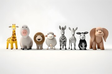 Assorted Cute Animal Figurines Displayed on White Background