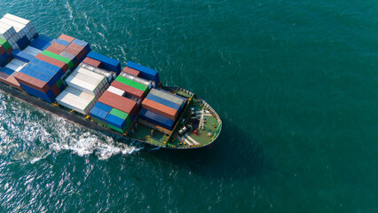 front view Cargo Container ship the ocean ship carrying container and running for import export...