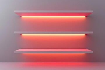 Pink glowing shelves on a pink background.