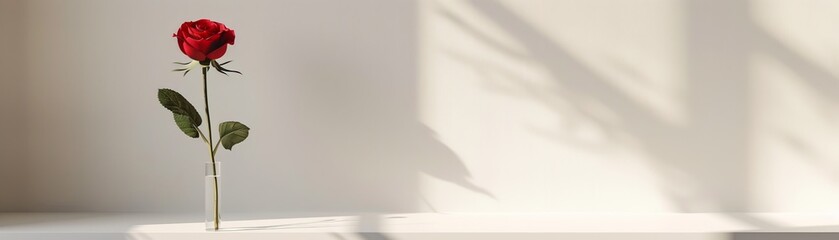 Obraz premium Minimalist design poster featuring a rose suspended in midair, with expansive negative space for a clean, elegant presentation