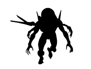 Standing extraterrestrial creature alien or ghost black silhouette  illustration vector.