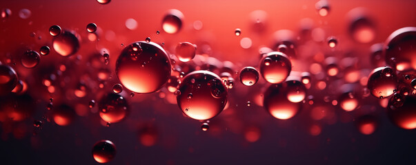 Red wine bubbles background, liquid texture, panoramic view, generated ai
