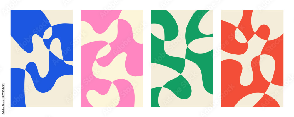 Aufkleber Set of abstract vertical backgrounds with colorful waves. Trendy vector illustration in style retro 60s, 70s. 