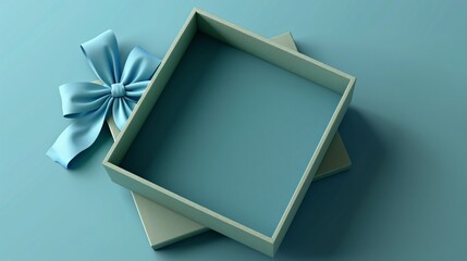 Fototapeta premium A green gift box mock up with a blue bow on top, open to reveal a blue interior
