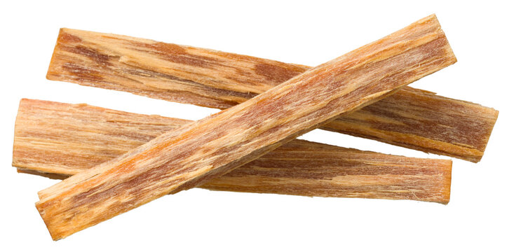 Cedar wood sticks isolated on white background, top view.