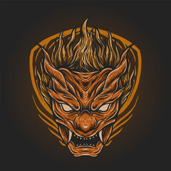 The head oni orange devil japan mask vector illustration