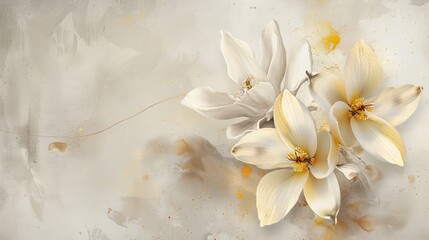 Dynamic graphic poster with vanilla flowers floating against a soft, neutral backdrop, creating a tranquil contrast that showcases their exotic origin