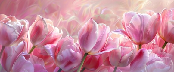 Fototapeta premium Pink Fresh Tulips, In Full Bloom, Evoke A Sense Of Joy And Celebration Of Life'S Simple Pleasures, Background HD For Designer 