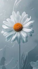 Dynamic graphic poster with a daisy floating against a subtle backdrop, creating a gentle contrast that showcases the flower s purity