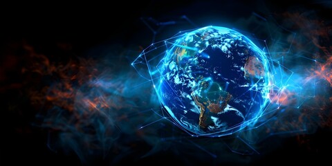 Global Network Connections Background Wallpaper with Holographic Globe Representing Social Media and Business. Concept Technology, Global Networking, Social Media, Business, Holographic Globe