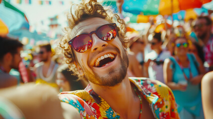 Cheerful man at the music festival