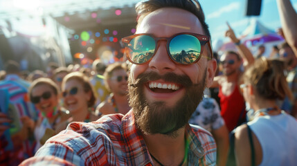 Cheerful man at the music festival