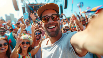 Obraz premium Cheerful man at the music festival