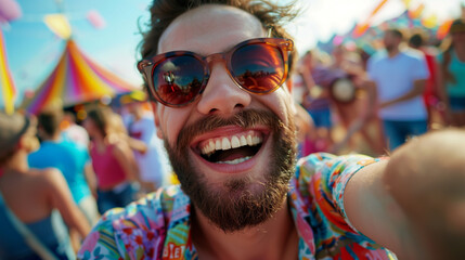 Cheerful man at the music festival