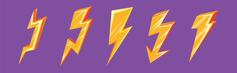 Lightning Bolt Yellow Flash and Strike Vector Set