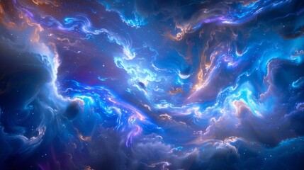 Artistic interpretation of swirling blue and purple clouds in an abstract painting