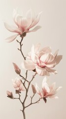 Obraz premium Conceptual art poster depicting magnolia blooms levitating in a perfectly ordered arrangement, with a crisp, uncluttered background emphasizing tranquility