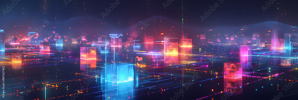 Poster smart city and abstract dot point connect with gradient line and aesthetic intricate wave line desig