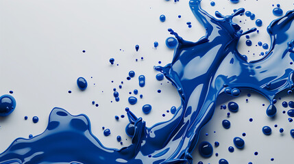 Splashes of thick dark blue paint on a white background, splattered drops backdrop

