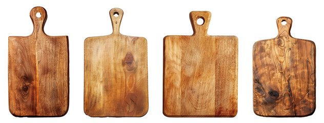 Wooden cutting boards isolated on transparent background