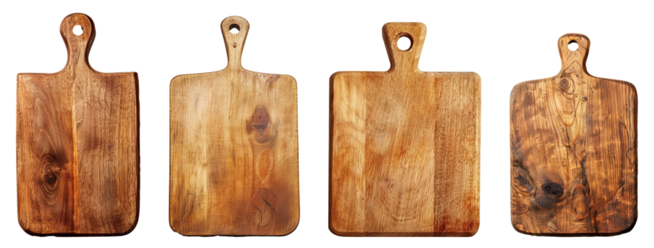 Wooden cutting boards isolated on transparent background